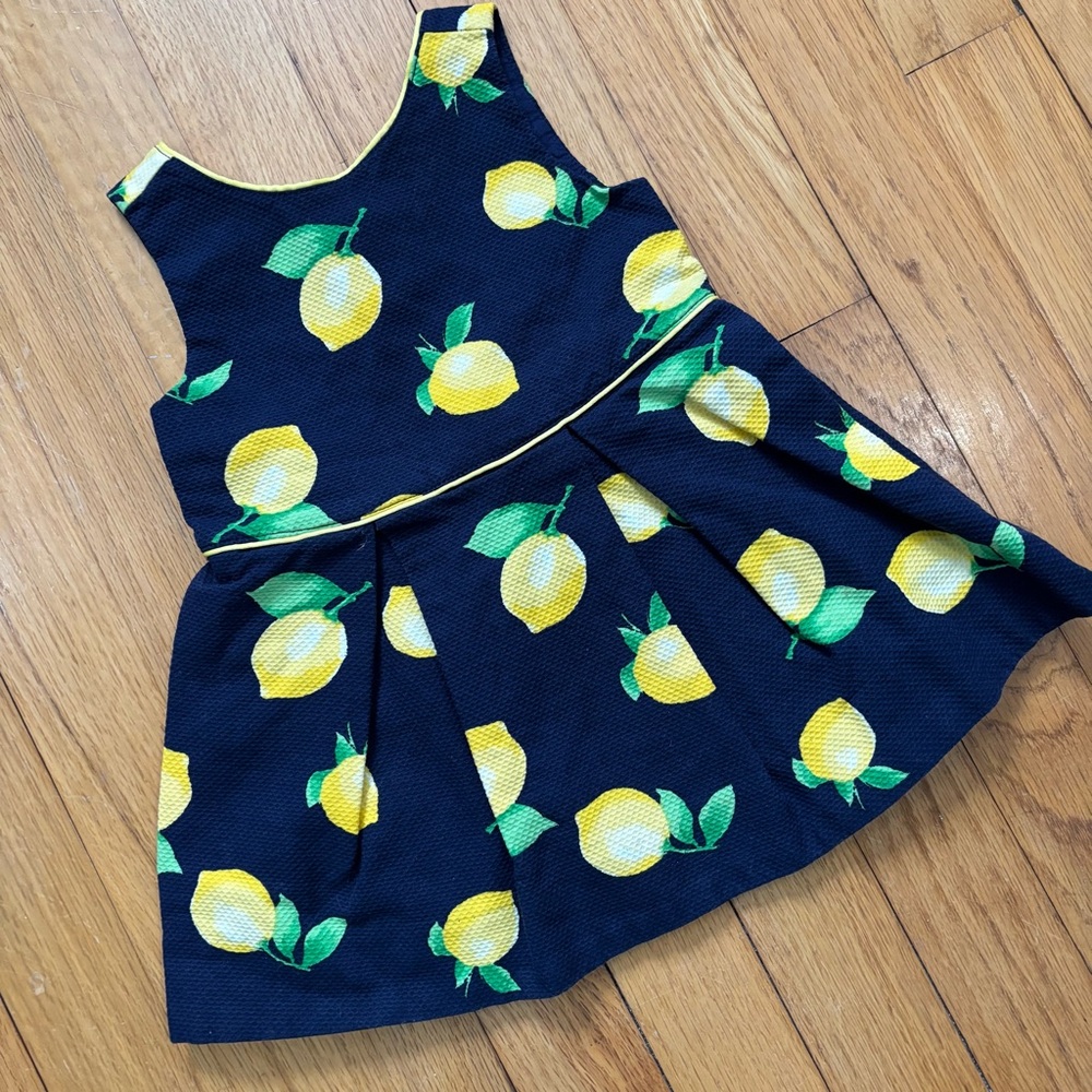 Janie and Jack Navy Sun Dress with Lemon Print 6-12 months spring Easter